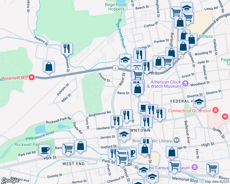 map of restaurants, bars, coffee shops, grocery stores, and more near 435 West Street in Bristol