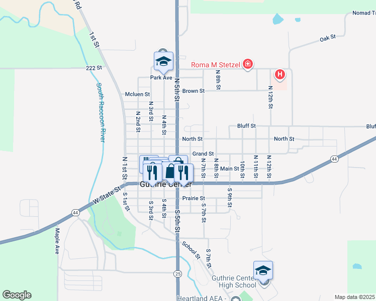 map of restaurants, bars, coffee shops, grocery stores, and more near 507 Grand Street in Guthrie Center