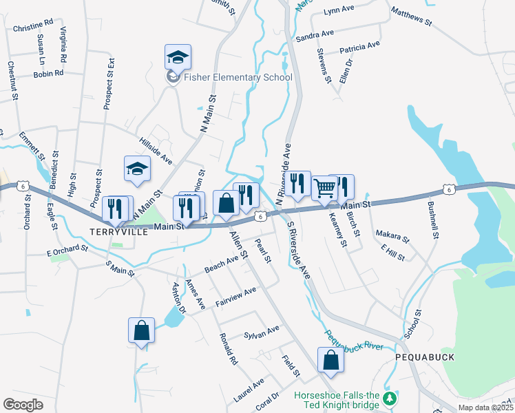 map of restaurants, bars, coffee shops, grocery stores, and more near 110 Main Street in Plymouth