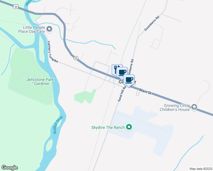 map of restaurants, bars, coffee shops, grocery stores, and more near 143 Farmer's Turnpike in Gardiner