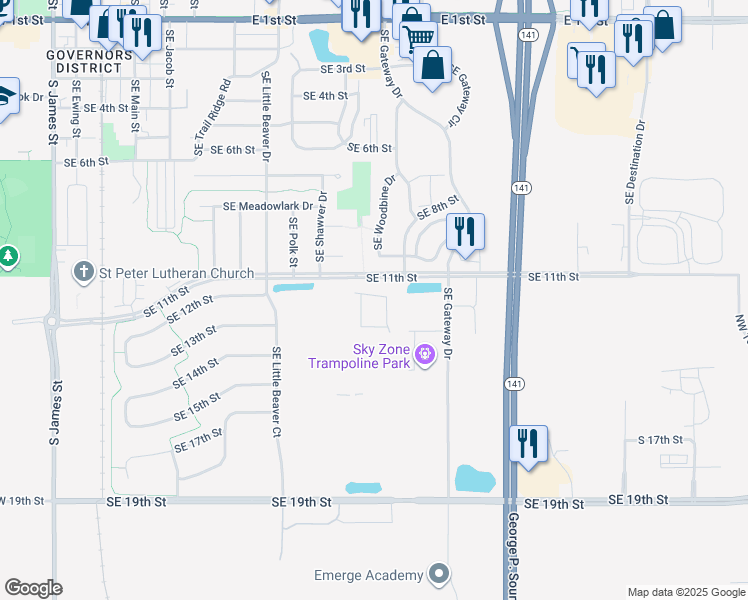 map of restaurants, bars, coffee shops, grocery stores, and more near 1120 South 11th Street in Grimes