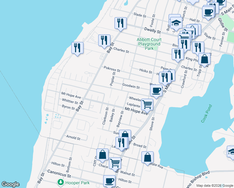 map of restaurants, bars, coffee shops, grocery stores, and more near 37 Clarkson Street in Fall River