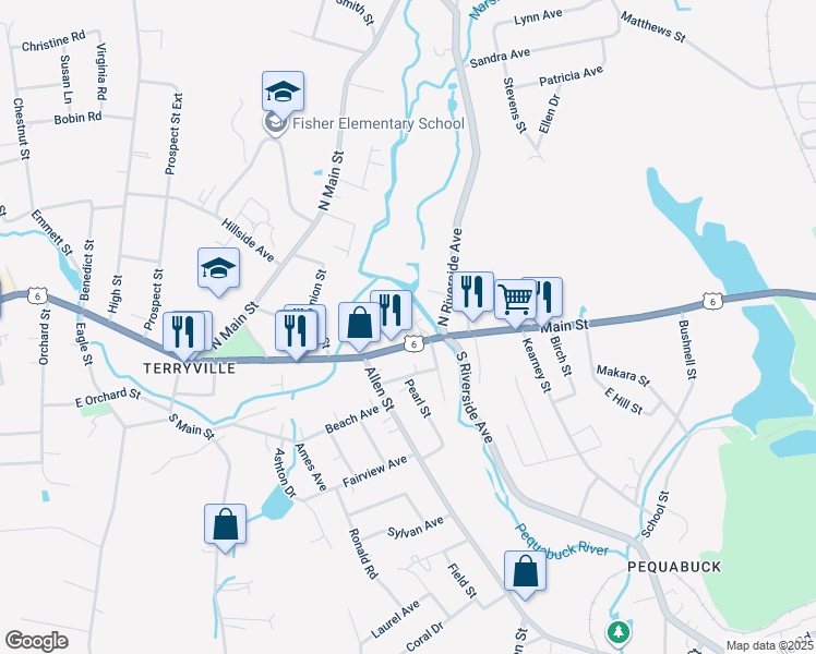 map of restaurants, bars, coffee shops, grocery stores, and more near 110 Main Street in Plymouth