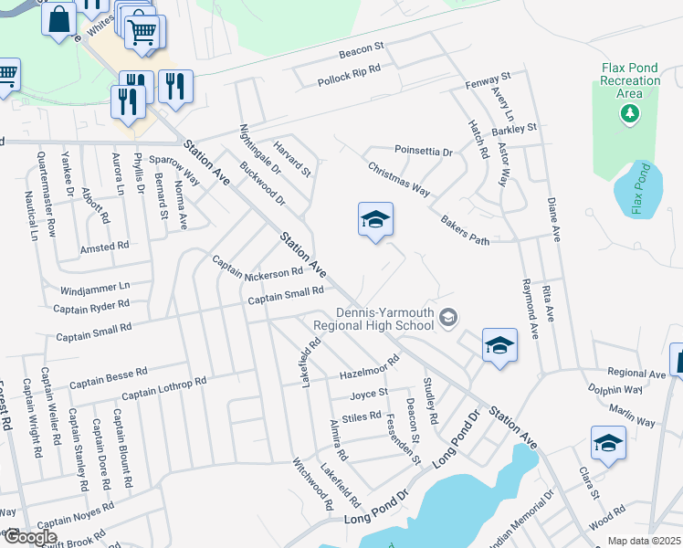 map of restaurants, bars, coffee shops, grocery stores, and more near 296 Station Avenue in Yarmouth