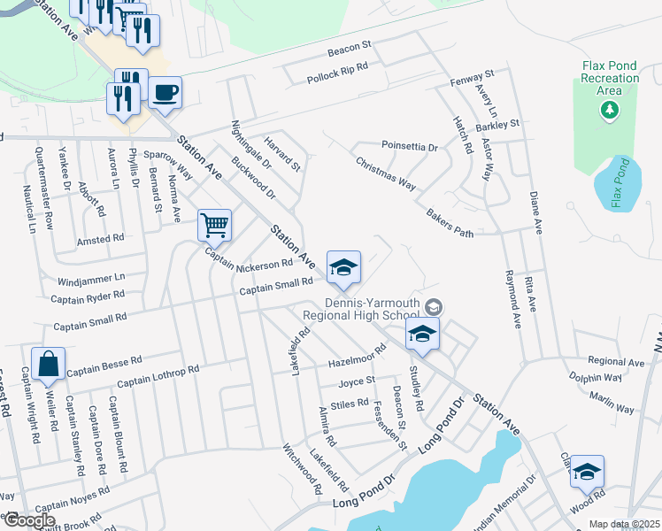 map of restaurants, bars, coffee shops, grocery stores, and more near 296 Station Avenue in Yarmouth
