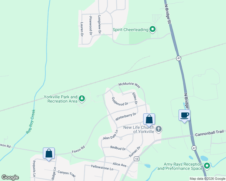map of restaurants, bars, coffee shops, grocery stores, and more near 2778 Goldenrod Drive in Yorkville