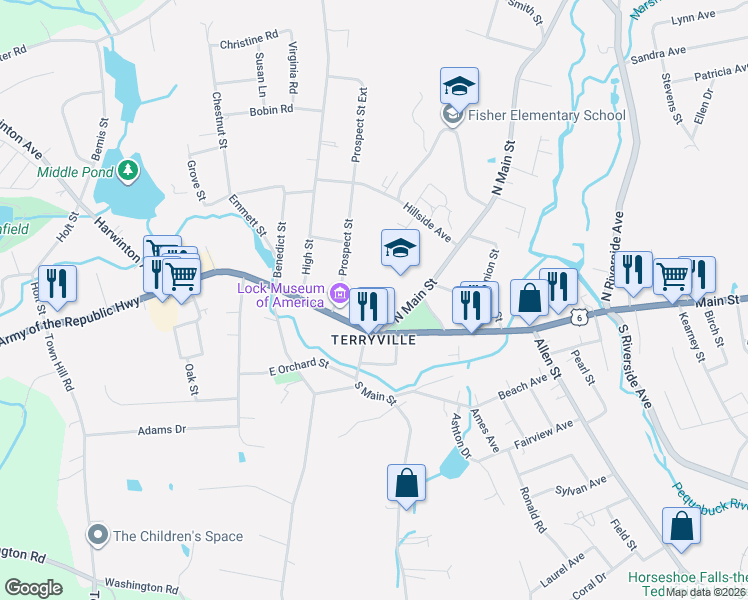 map of restaurants, bars, coffee shops, grocery stores, and more near 16 Wood Court in Plymouth