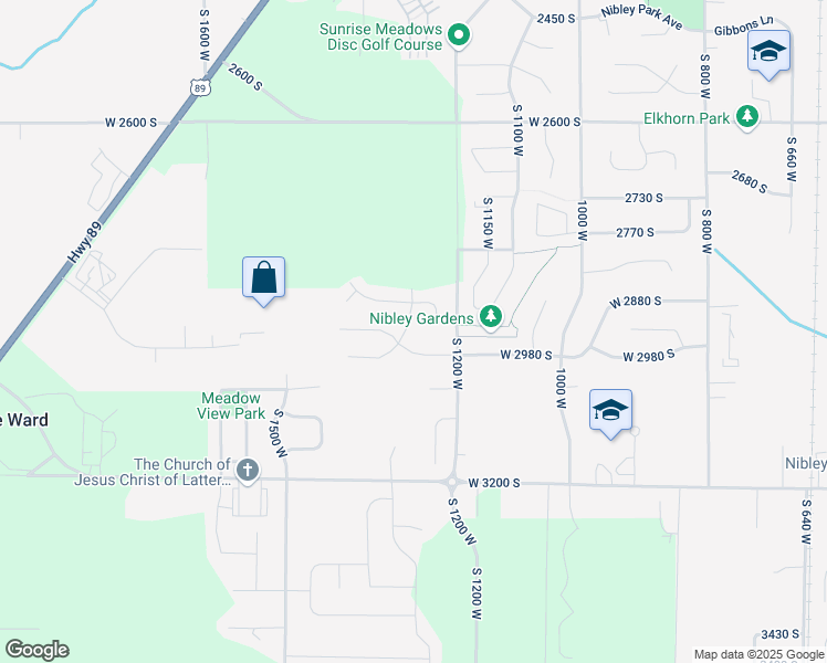 map of restaurants, bars, coffee shops, grocery stores, and more near 1279 Nibley Pkwy 2980 South in Nibley