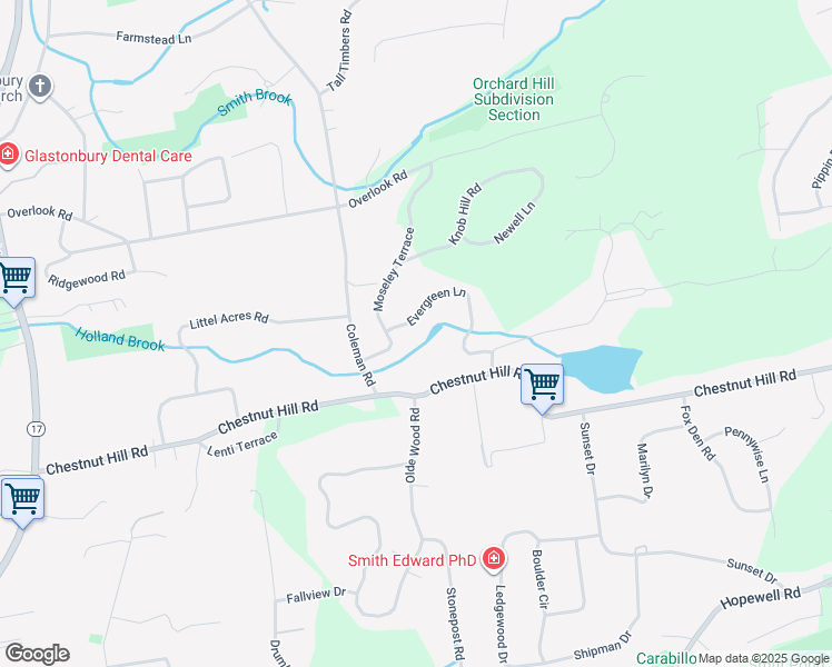 map of restaurants, bars, coffee shops, grocery stores, and more near 337 Chestnut Hill Road in Glastonbury