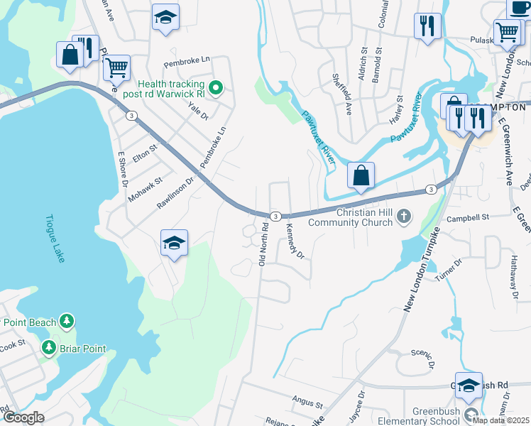 map of restaurants, bars, coffee shops, grocery stores, and more near 423 Lacolle Lane in Coventry