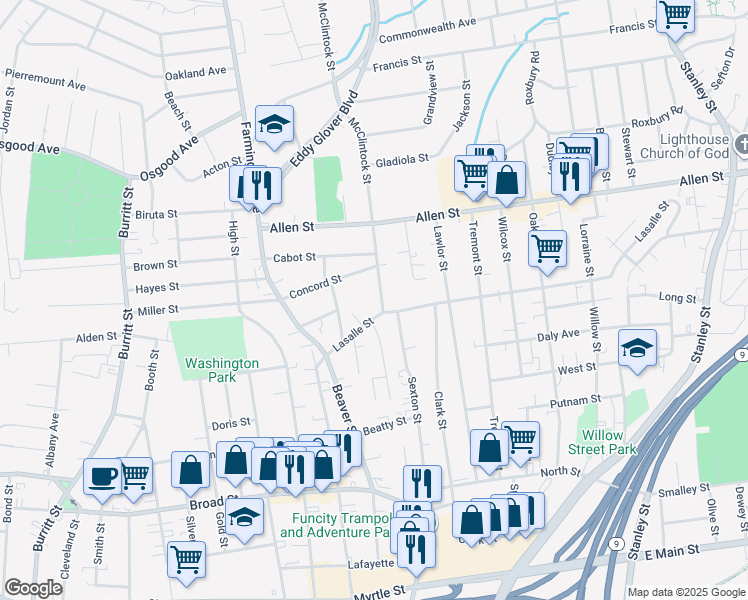 map of restaurants, bars, coffee shops, grocery stores, and more near 70 Lasalle Street in New Britain