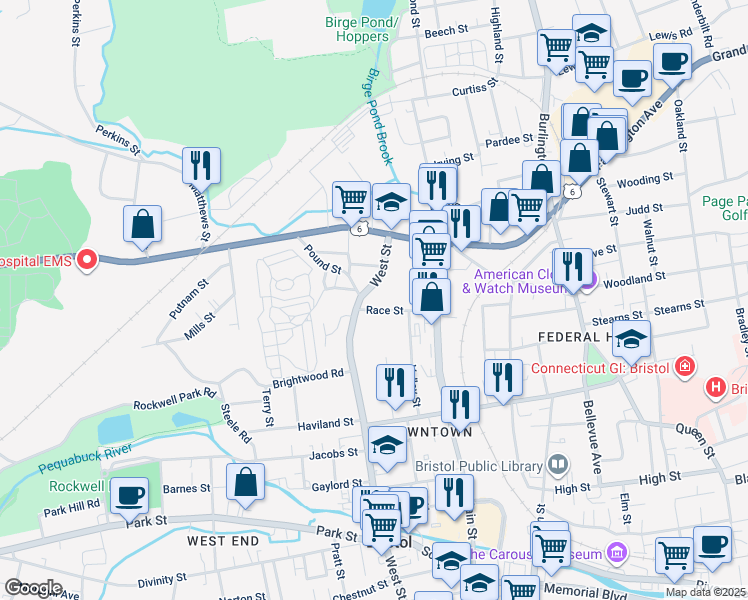 map of restaurants, bars, coffee shops, grocery stores, and more near 50 Race Street in Bristol