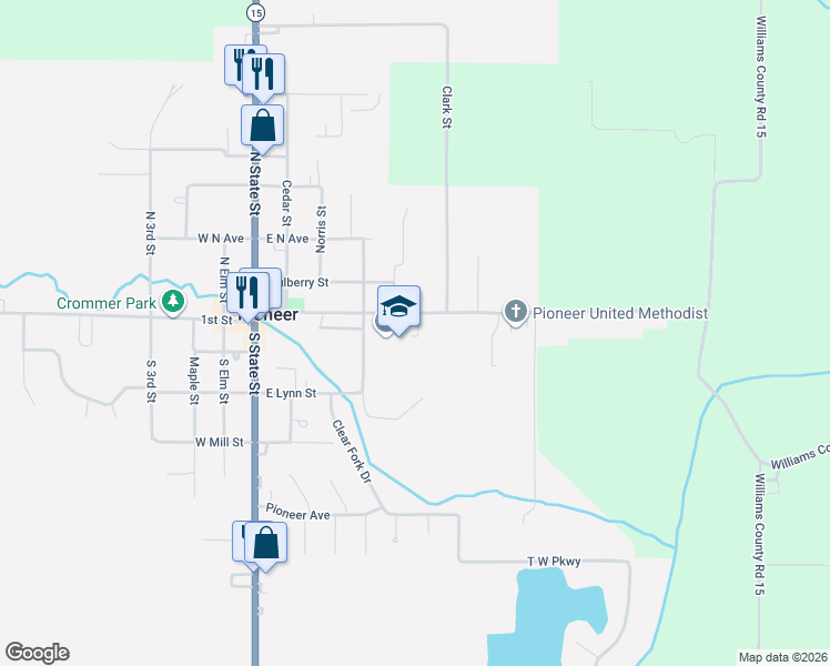map of restaurants, bars, coffee shops, grocery stores, and more near 506 East Baubice Street in Pioneer