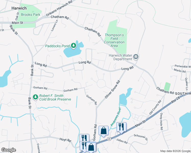 map of restaurants, bars, coffee shops, grocery stores, and more near 11 Windward Walk in Harwich