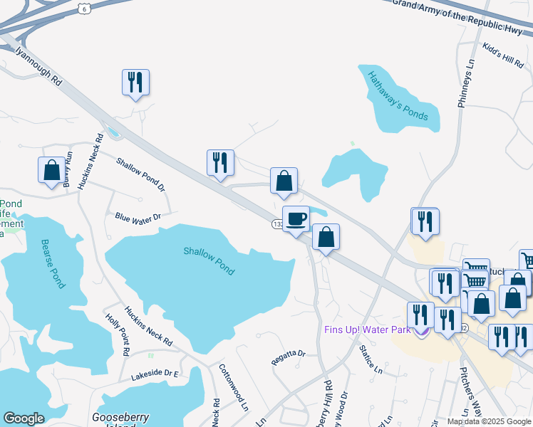map of restaurants, bars, coffee shops, grocery stores, and more near 1520 Iyannough Road in Barnstable