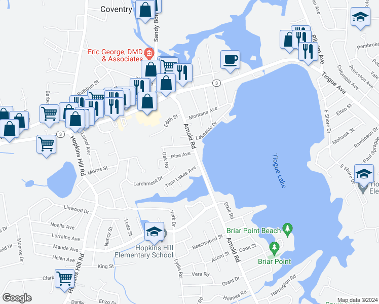map of restaurants, bars, coffee shops, grocery stores, and more near 129 Arnold Road in Coventry