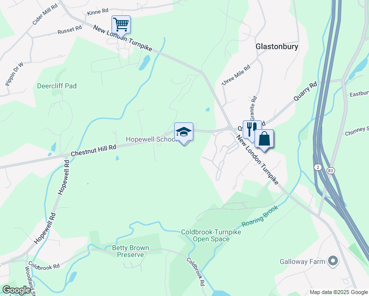 map of restaurants, bars, coffee shops, grocery stores, and more near 1068 Chestnut Hill Road in Glastonbury