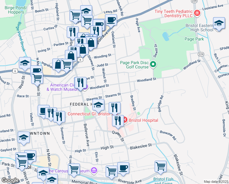 map of restaurants, bars, coffee shops, grocery stores, and more near 5 Oakland Street in Bristol