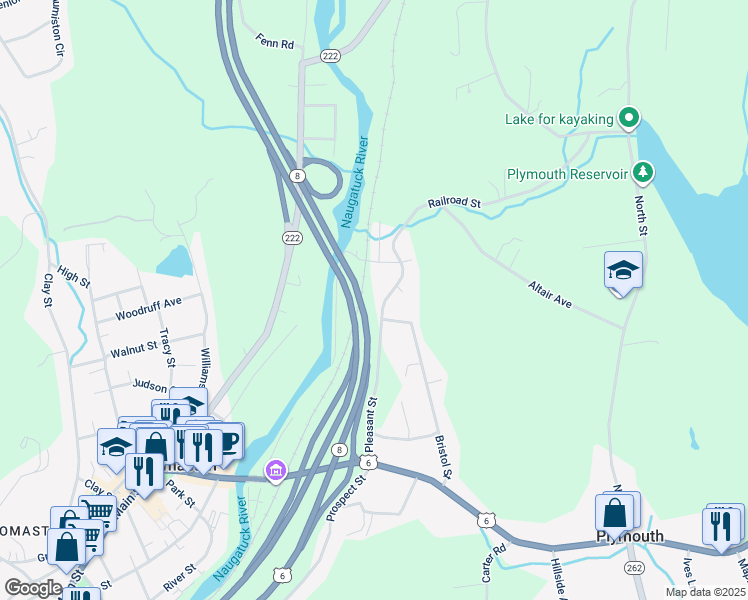 map of restaurants, bars, coffee shops, grocery stores, and more near 218 Bristol Street in Thomaston