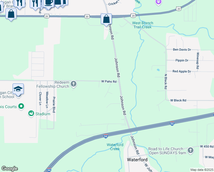 map of restaurants, bars, coffee shops, grocery stores, and more near 4900-4998 N Brookside Dr in Michigan City