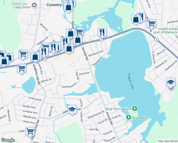 map of restaurants, bars, coffee shops, grocery stores, and more near 129 Arnold Road in Coventry