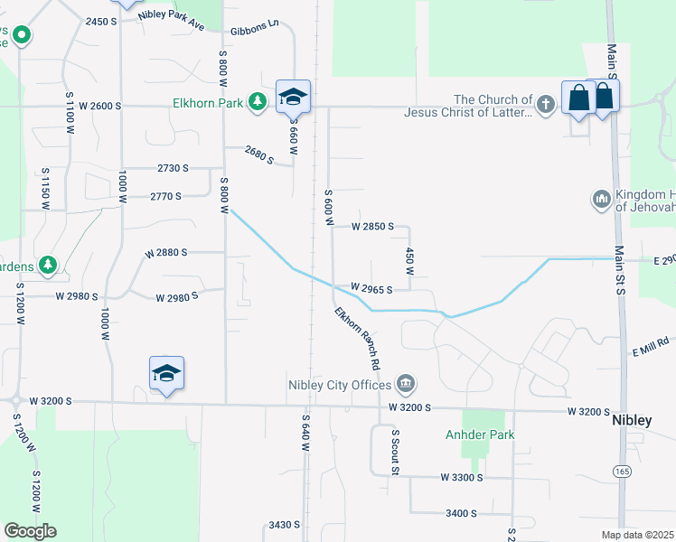 map of restaurants, bars, coffee shops, grocery stores, and more near 2938 South 600 West in Nibley