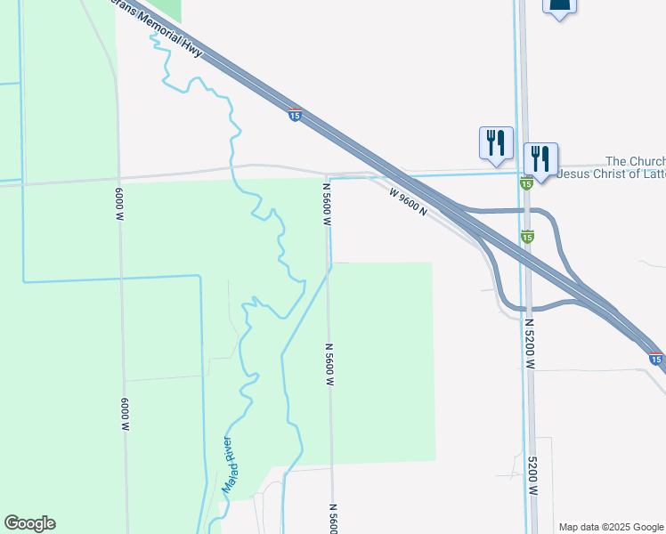 map of restaurants, bars, coffee shops, grocery stores, and more near 9428 North 5600 West in Elwood