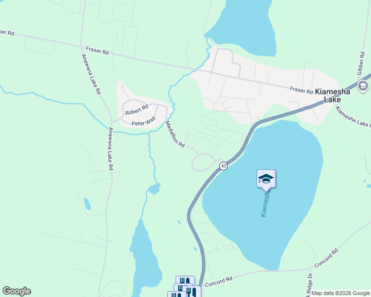 map of restaurants, bars, coffee shops, grocery stores, and more near 47 Lake View Drive in Kiamesha Lake