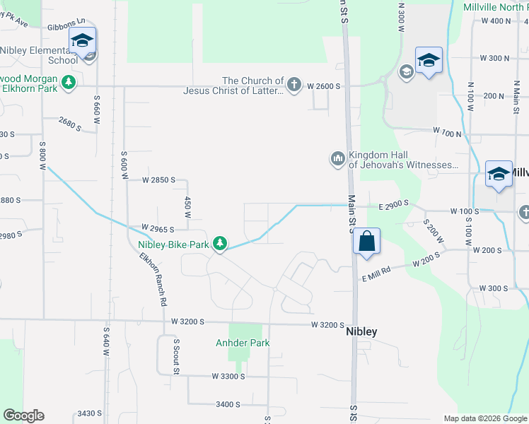 map of restaurants, bars, coffee shops, grocery stores, and more near West 2900 South in Nibley