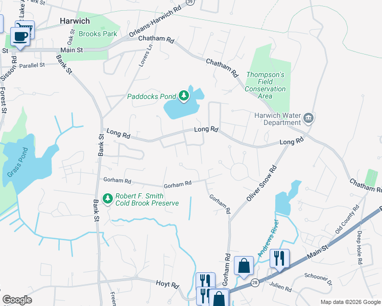 map of restaurants, bars, coffee shops, grocery stores, and more near 11 Howard Road in Harwich