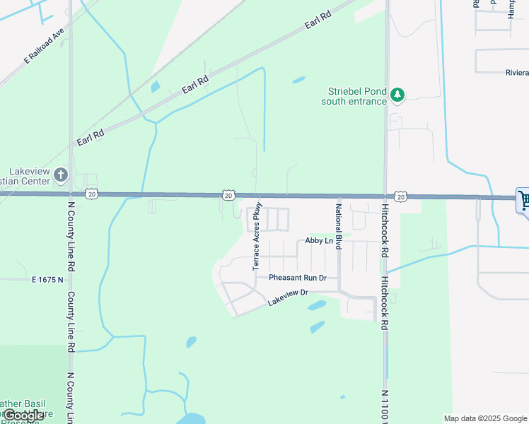 map of restaurants, bars, coffee shops, grocery stores, and more near 25 Creek Ridge in Michigan City