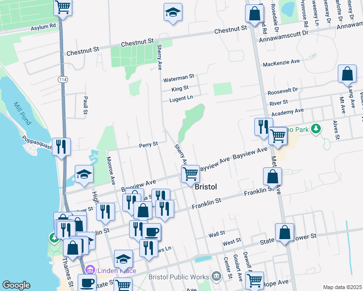 map of restaurants, bars, coffee shops, grocery stores, and more near 24 Sherry Avenue in Bristol