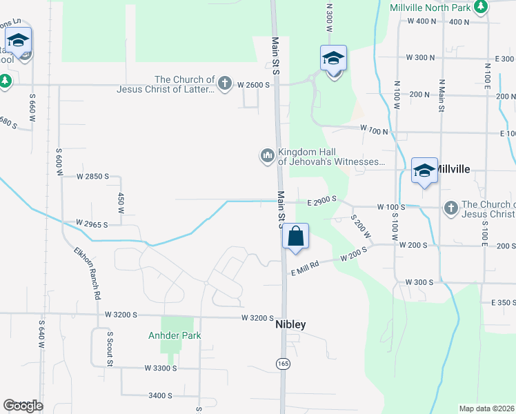 map of restaurants, bars, coffee shops, grocery stores, and more near 2905 South 50 West in Nibley
