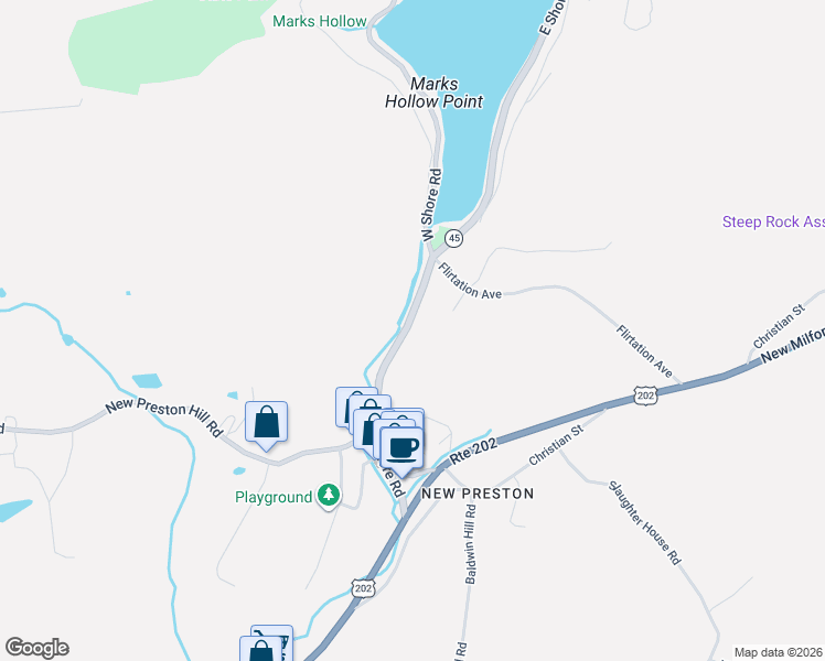 map of restaurants, bars, coffee shops, grocery stores, and more near 46 East Shore Road in Washington