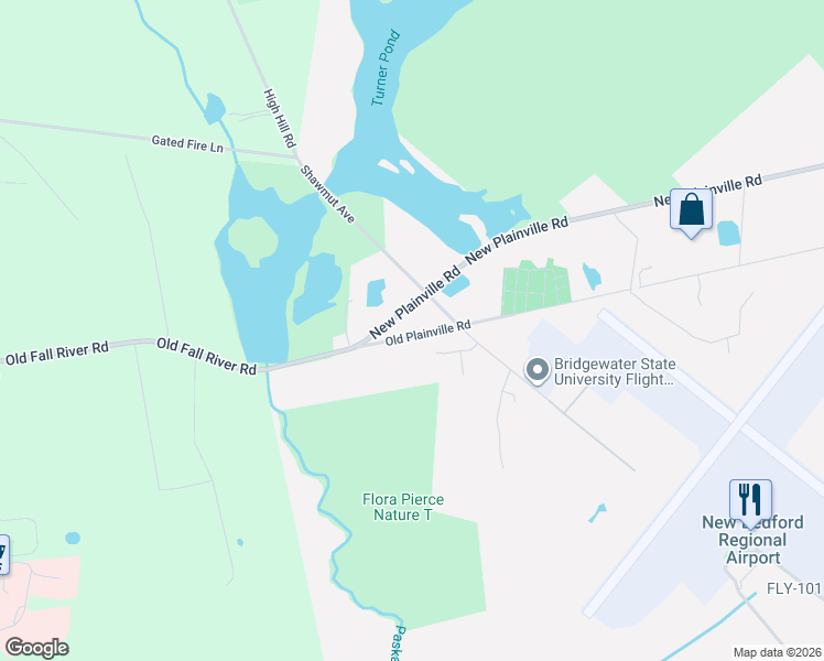 map of restaurants, bars, coffee shops, grocery stores, and more near 762 New Plainville Road in New Bedford