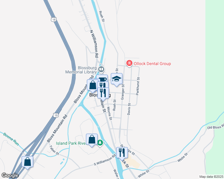 map of restaurants, bars, coffee shops, grocery stores, and more near 398 Morris Street in Blossburg