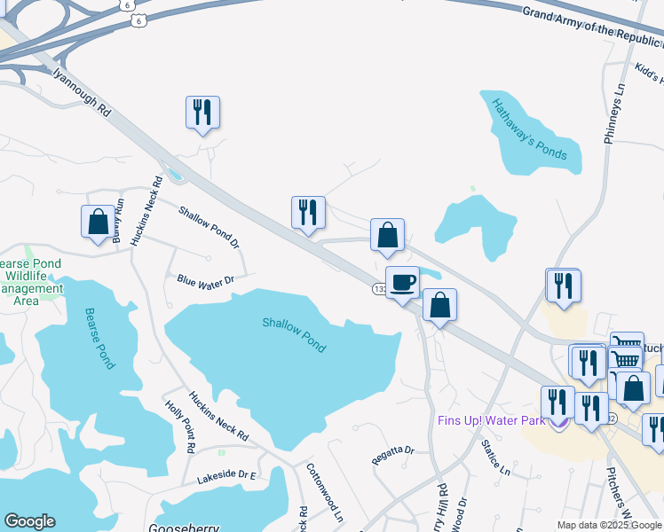 map of restaurants, bars, coffee shops, grocery stores, and more near 1608-1618 Iyannough Road in Barnstable