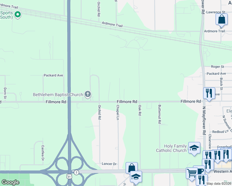 map of restaurants, bars, coffee shops, grocery stores, and more near 24927-55999 Wright Road in South Bend