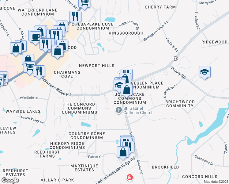 map of restaurants, bars, coffee shops, grocery stores, and more near 9885 Old Johnnycake Ridge Road in Mentor
