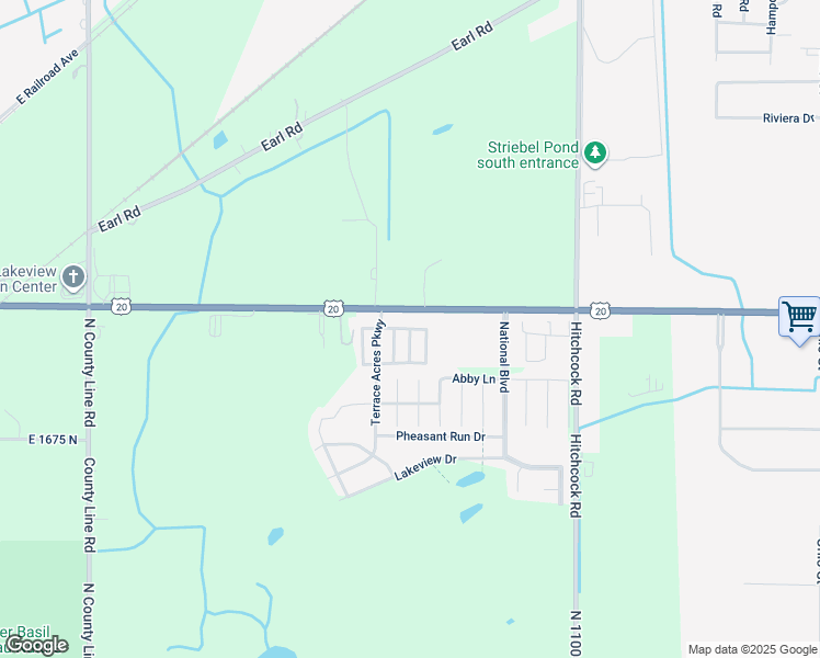 map of restaurants, bars, coffee shops, grocery stores, and more near 60 Farmington Drive in Michigan City