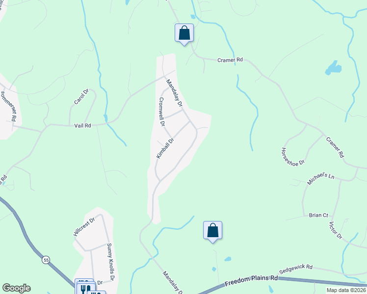 map of restaurants, bars, coffee shops, grocery stores, and more near 70 Mandalay Drive in Poughkeepsie