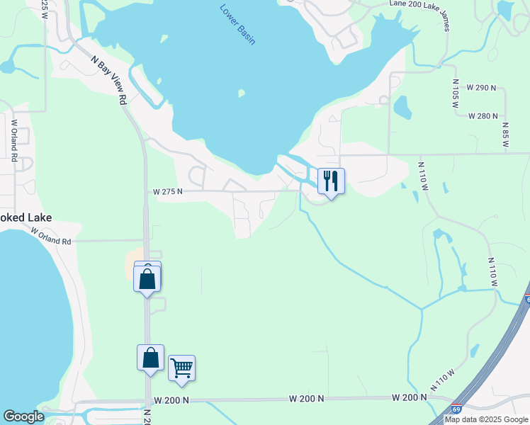 map of restaurants, bars, coffee shops, grocery stores, and more near 2-98 Ln 265 Lake James in Angola
