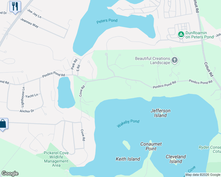 map of restaurants, bars, coffee shops, grocery stores, and more near 216 Pimlico Pond Road in Mashpee