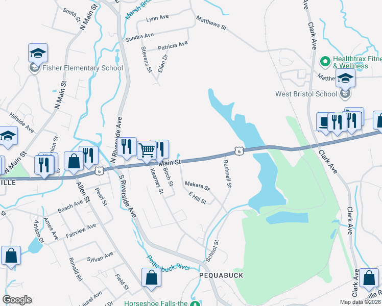 map of restaurants, bars, coffee shops, grocery stores, and more near 40 Main Street in Plymouth