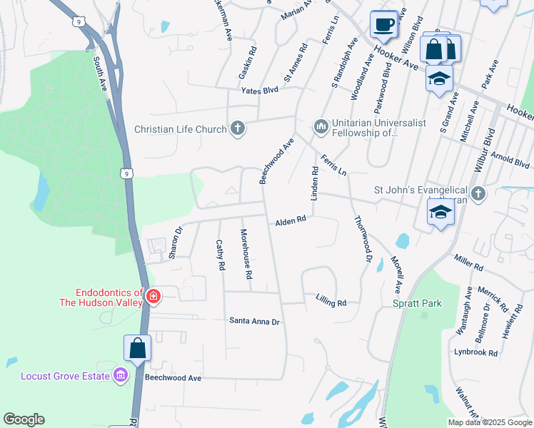 map of restaurants, bars, coffee shops, grocery stores, and more near 37 Beechwood Avenue in Poughkeepsie