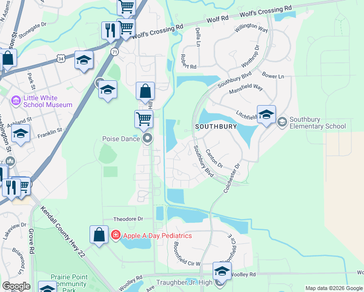 map of restaurants, bars, coffee shops, grocery stores, and more near 800 Shadowbrook Court in Oswego