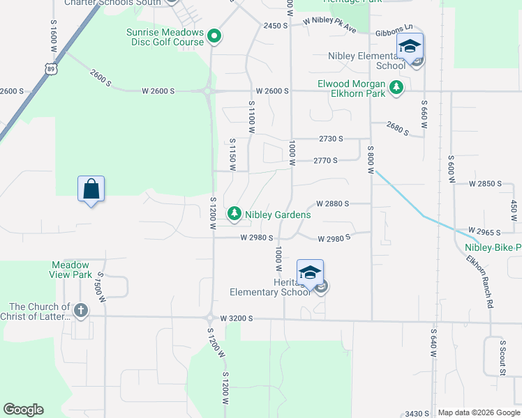 map of restaurants, bars, coffee shops, grocery stores, and more near 2899 South 1080 West in Nibley
