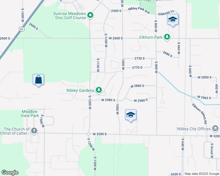map of restaurants, bars, coffee shops, grocery stores, and more near 2899 South 1080 West in Nibley