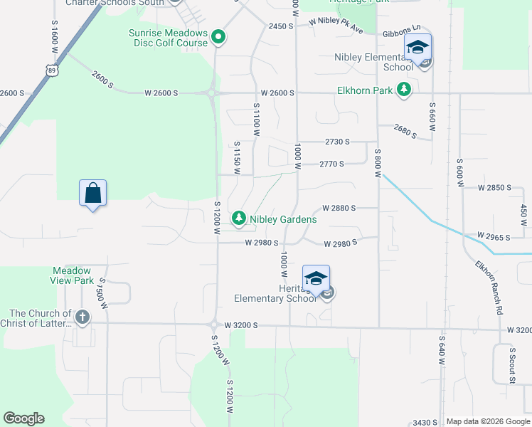 map of restaurants, bars, coffee shops, grocery stores, and more near 2899 South 1080 West in Nibley