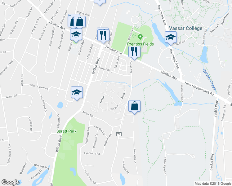 map of restaurants, bars, coffee shops, grocery stores, and more near 195 Red Cardinal Court in Poughkeepsie